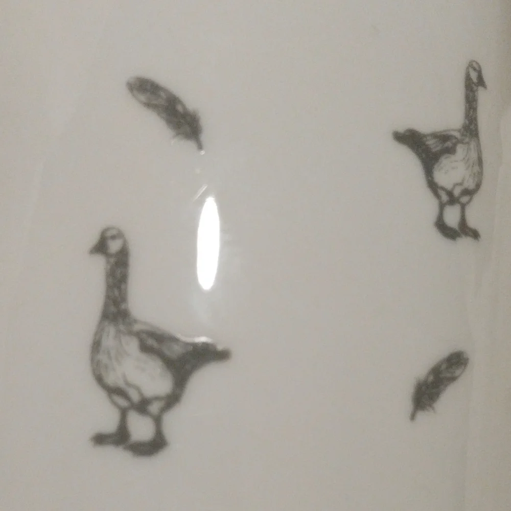 Mary Berry Collection White and Gray Ceramic Geese and Feather Canister